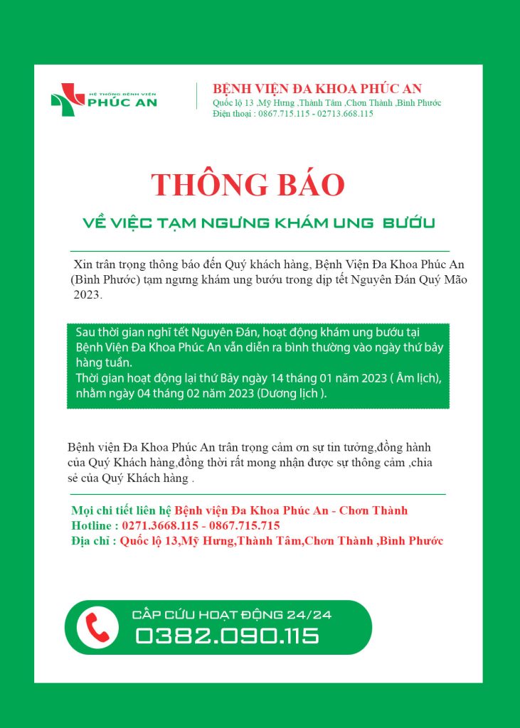 Bệnh viện Đa Khoa Phúc An – Thông báo về việc tạm ngưng Khám ung bướu