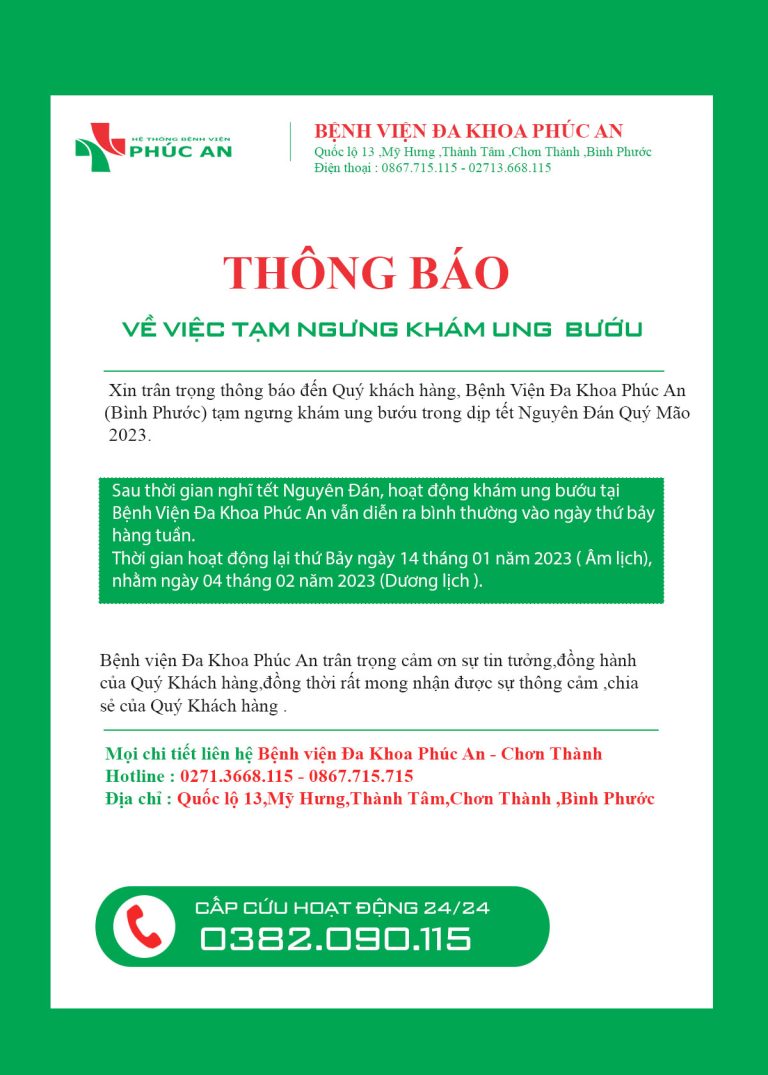 Bệnh viện Đa Khoa Phúc An – Thông báo về việc tạm ngưng Khám ung bướu
